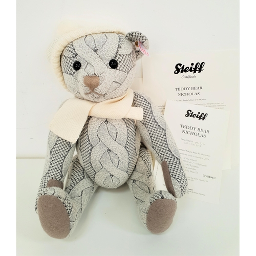 449 - LIMITED EDITION STEIFF TEDDY BEAR NICHOLAS
in pattered grey and wearing a cream scarf and hat, numbe... 