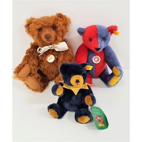 458 - THREE STEIFF TEDDY BEARS
comprising a harlequin bear (30cm high); a classic series brown mohair bear... 