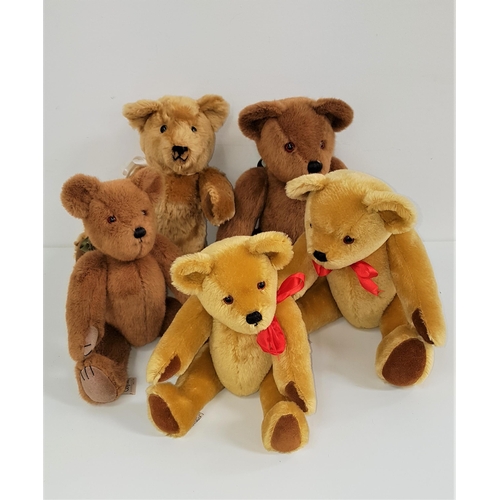 466 - FIVE BIG SOFTIES PLUSH TEDDY BEARS
all with jointed limbs and ribbons round their necks, the largest... 