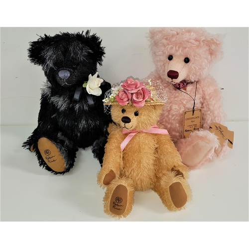 467 - THREE ROBIN RIVE LIMITED EDITION TEDDY BEARS
all in natural mohair with jointed limbs and tags, comp... 