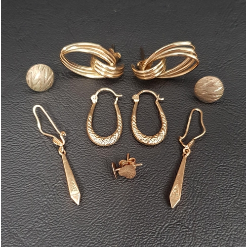 48 - FIVE PAIRS OF NINE CARAT GOLD EARRINGS
comprising two pairs of hoop style earrings, one pair of drop... 