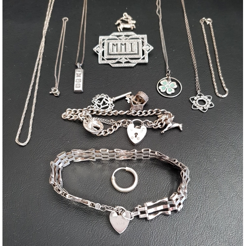 63 - SELECTION OF SILVER JEWELLERY
comprising a gate bracelet with heart padlock clasp, a charm bracelet,... 