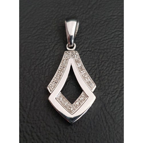 71 - DIAMOND SET NINE CARAT WHITE GOLD PENDANT
of shaped design with pierced centre, 3cm high including s... 