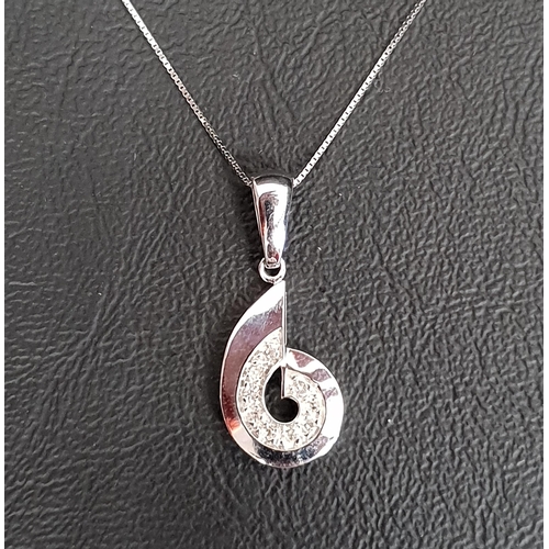 98 - DIAMOND SET SPIRAL DESIGN PENDANT
in nine carat white gold and on nine carat white gold chain, the p... 