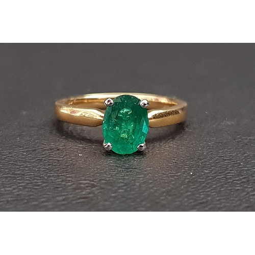 110 - EMERALD SINGLE STONE RING
the oval cut emerald approximately 1.1cts, on eighteen carat gold shank, r... 