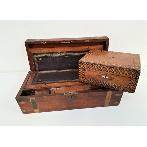 299 - VICTORIAN ROSEWOOD WRITING BOX
with brass banding and an inset brass plaque, 50cm wide, together wit... 