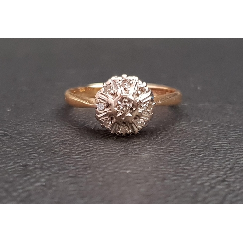 27 - ILLUSION SET DIAMOND CLUSTER RING
on eighteen carat gold shank, ring size L and approximately 2.5 gr... 