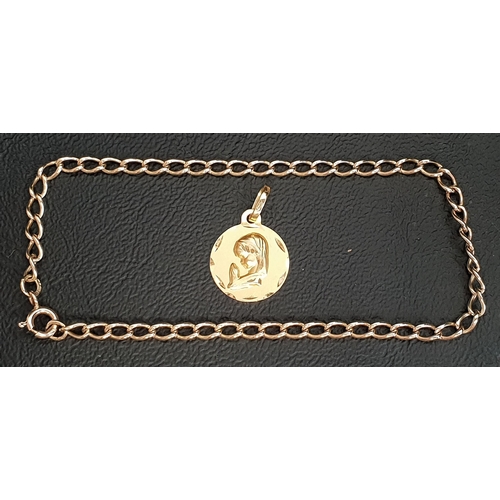 94 - NINE CARAT GOLD BRACELET
approximately 3.2 grams; together with an eighteen carat gold pendant depic... 