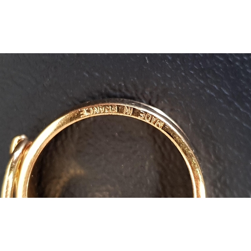 22 - HERMES GILT METAL BUCKLE DESIGN RING
the polished band with a buckle motif to the upper section, sta... 