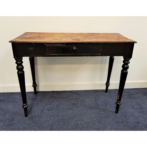 518 - LATE VICTORIAN MAHOGANY SIDE TABLE
with a moulded top above a frieze drawer, standing on turned tape... 