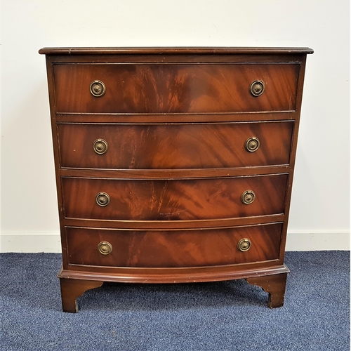 550 - MAHOGANY BOW FRONT CHEST
with a moulded top above four cockbeaded drawers, standing on bracket feet,... 