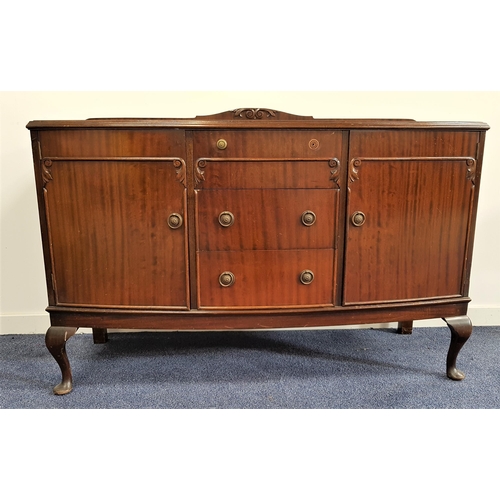 552 - BOW FRONT MAHOGANY SIDEBOARD
with a shaped raised back above three central drawers flanked by a pair... 