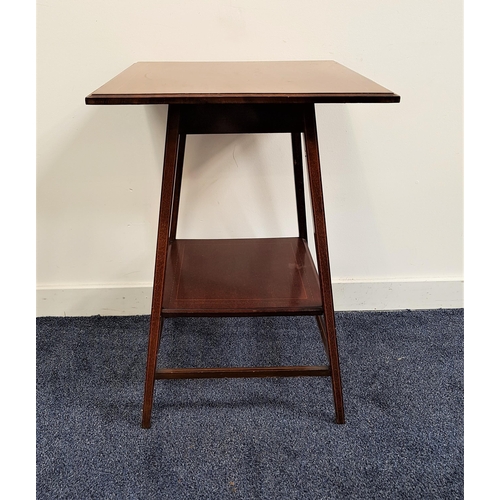 553 - EDWARDIAN MAHOGANY AND INLAID WINDOW TABLE
with a square moulded top standing on tapering supports u... 