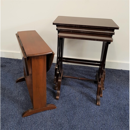 558 - MAHOGANY NEST OF TABLES
with rectangular tops and standing on lyre end supports, 60cm high, together... 