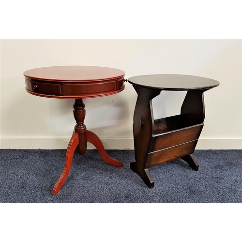 563 - MAHOGANY DRUM TOP TABLE
with a circular top with three frieze drawers, standing on a turned column w... 