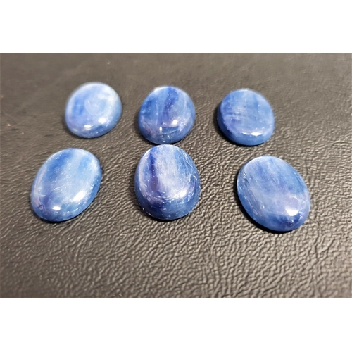 107 - SIX CERTIFIED LOOSE NATURAL KYANITES
the oval cabochon gemstones weighing 96.71cts in total, with AI... 