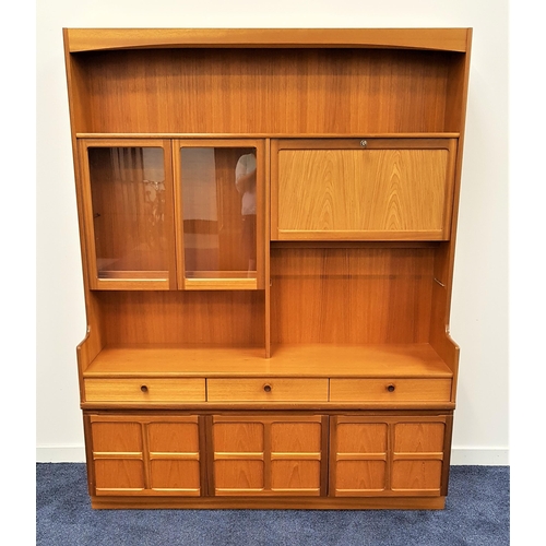 622 - NATHAN TEAK ILLUMINATED SIDE CABINET
with an upper open shelf above a pair of glass cupboard doors a... 