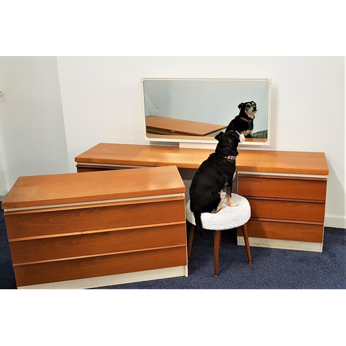 541 - PART SUITE OF RETRO TEAK BEDROOM FURNITURE
including a mirror back kneehole dressing table with a te... 