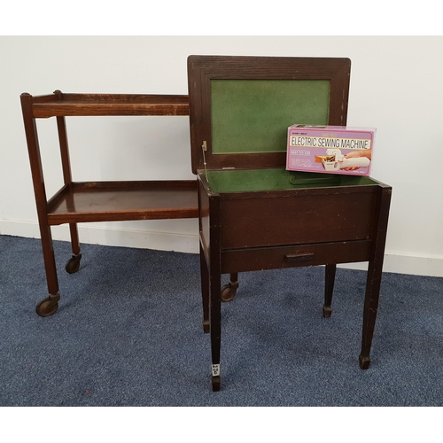 609 - OAK TEA TROLLEY
with a three quarter galleried top and a shelf below, on casters, 78cm high, togethe... 