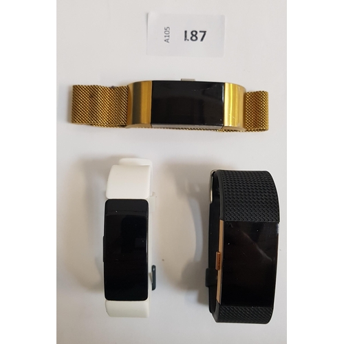 187 - SELECTION OF THREE FITBIT FITNESS TRACKERS
consisting of two Fitbit charge 2 and one Fitbit inspire ... 