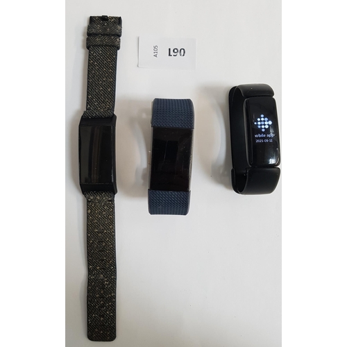 190 - SELECTION OF THREE FITBIT FITNESS TRACKERS 
comprising of one Fitbit inspire 2, one Fitbit charge 3 ... 