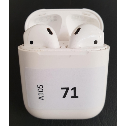 71 - PAIR OF APPLE AIRPODS 
in Lightning charging case
Note: model number partially worn off on the right... 