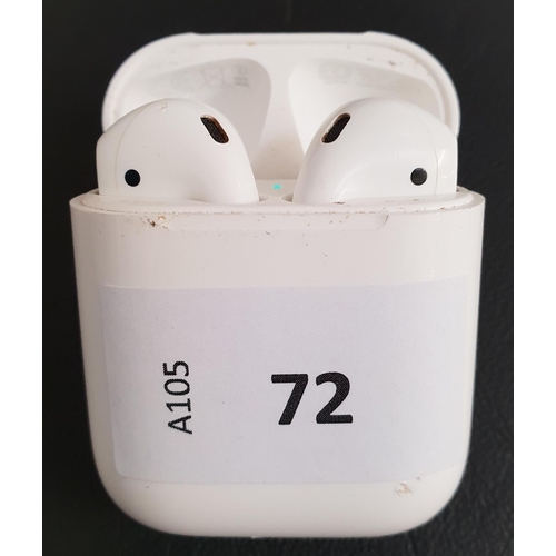 72 - PAIR OF APPLE AIRPODS 
in Lightning charging case
Note: model number is worn off and not visible on ... 