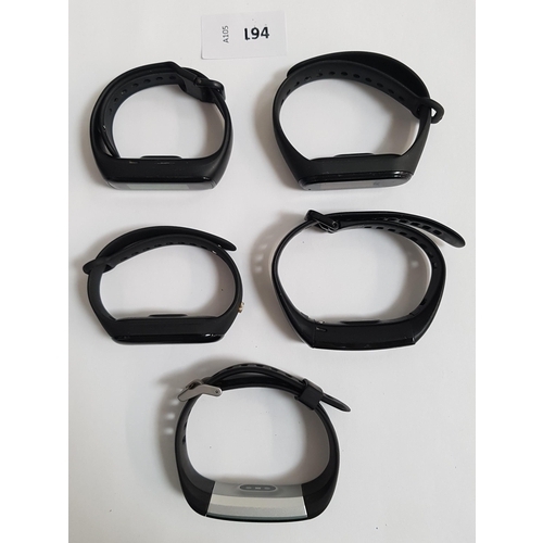 194 - FIVE FITNESS TRACKERS
comprising of three Xiaomi mi, one Huawei honor and one generic fitness tracke... 