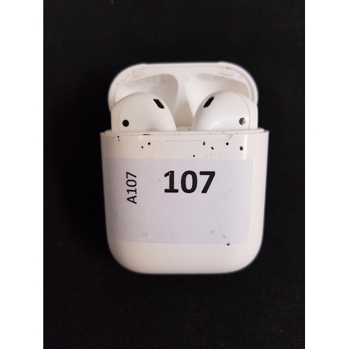 107 - PAIR OF APPLE AIRPODS
in Lightning charging case
Note: model numbers are not visible on the Airpods