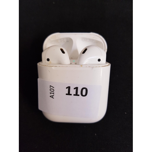 110 - PAIR OF APPLE AIRPODS 
in Lightning charging case
Note: model numbers are not visible on the Airpods