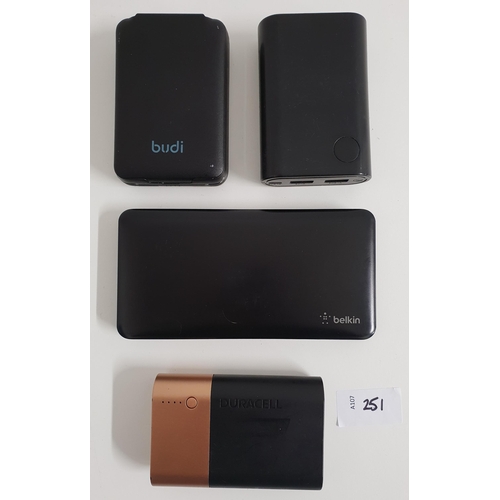 251 - FOUR POWER BANKS
including Belkin, Duracell and Budi