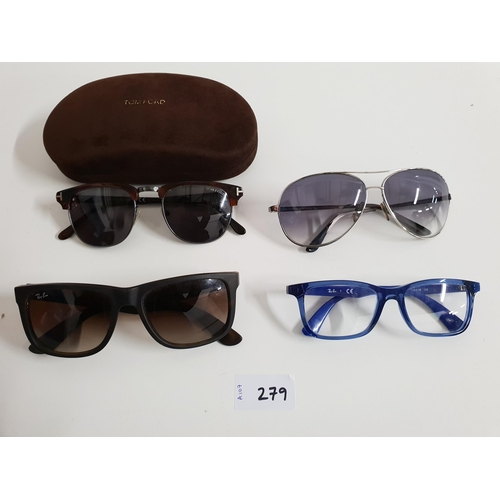 279 - THREE PAIRS OF DESIGNER SUNGLASSES AND ONE PAIR OF GLASSES
the sunglasses comprising 2x Tom Ford and... 