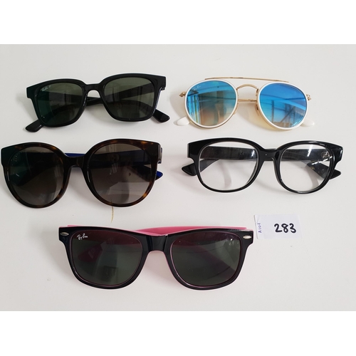 283 - FOUR PAIRS OF DESIGNER SUNGLASSES
comprising 3x Ray-Ban and 1x Gucci; together with a pair of Gucci ... 