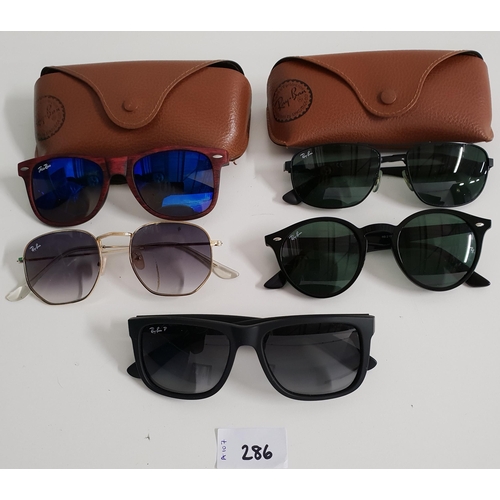 286 - FIVE PAIRS OF RAY-BAN SUNGLASSES
two pairs with cases