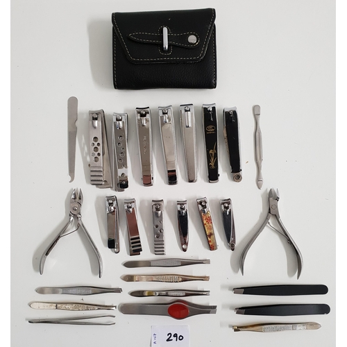 290 - SELECTION OF MANICURE INSTRUMENTS 
including tweezers, nail clippers and a manicure set