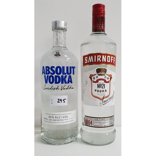 295 - TWO BOTTLES OF VODKA
comprising one bottle of Absolut (40% and 1L); nd one bottle of Smirnoff (37.5%... 