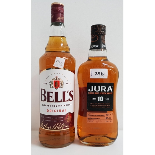 296 - TWO BOTTLES OF SCOTCH WHISKEY 
comprising of Bell's Original (40% 1L) and Jura single malt (40% 700m... 