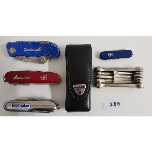 289 - SELECTION OF MULTI-TOOLS AND SWISS ARMY KNIVES 
including Silverline, Toolmaker and E.M.T Sport (6)
... 