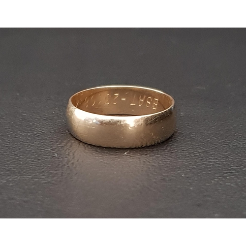 23 - FOURTEEN CARAT GOLD PLAIN WEDDING BAND 
ring size R and approximately 4.5 grams