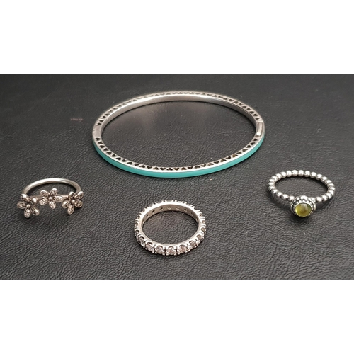 28 - SELECTION OF PANDORA JEWELLERY
comprising an August Birthstone ring (old style), a Mint Radiant Hear... 