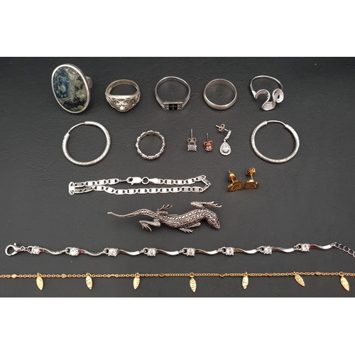 43 - SELECTION OF SILVER JEWELLERY
including CZ set ring and bracelet, large stone set ring, hoop earring... 