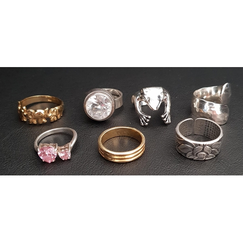 47 - SELECTION OF SEVEN SILVER RINGS 
including stone set examples, bands and statement rings (7)