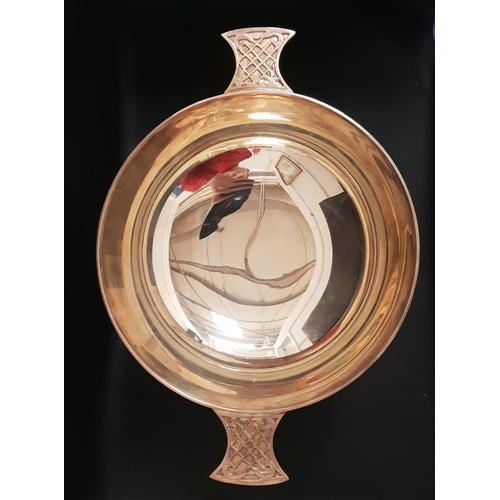 251 - ELIZABETH II LARGE SILVER QUAICH
with engraved inscription, Birmingham 1996 by the Swatkins Group Lt... 