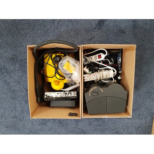 71 - TWO BOXES OF GENERAL ELECTRICAL ITEMS
including pressure washer, coffee machine, set top box, extens... 