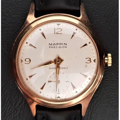 84 - GENTLEMEN'S MAPPIN PRECISION NINE CARAT GOLD CASED WRISTWATCH
the dial with Arabic numerals at 3, 9 ... 