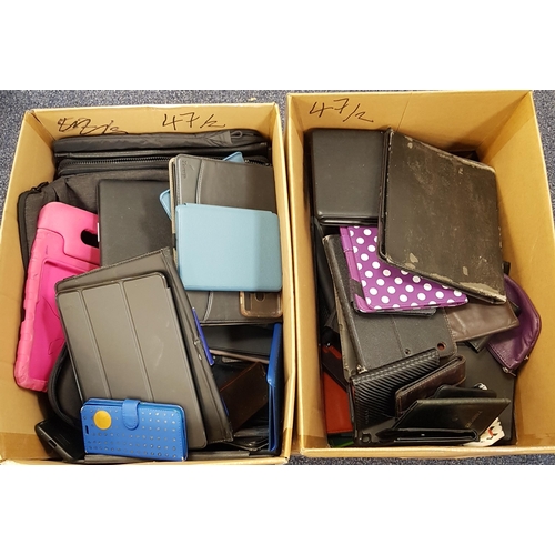 47 - TWO BOXES OF PURSES, WALLETS AND PROTECTIVE CASES
branded and unbranded