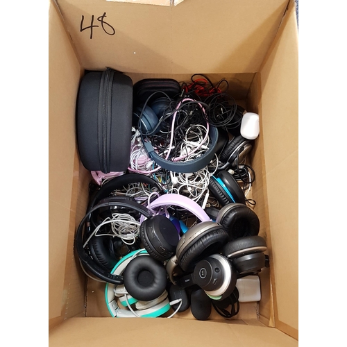 48 - ONE BOX OF BRANDED AND UNBRANDED HEADPHONES
including in-ear and over-ear