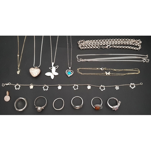 228 - SELECTION OF SILVER JEWELLERY 
including pendants on chains, stone set rings and a neck chain