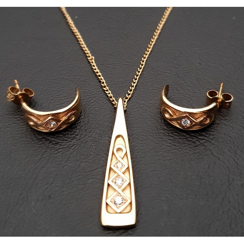 89 - CLOGAU WELSH EIGHTEEN CARAT GOLD DIAMOND SET SUITE OF JEWELLERY
comprising a pendant on chain and a ... 