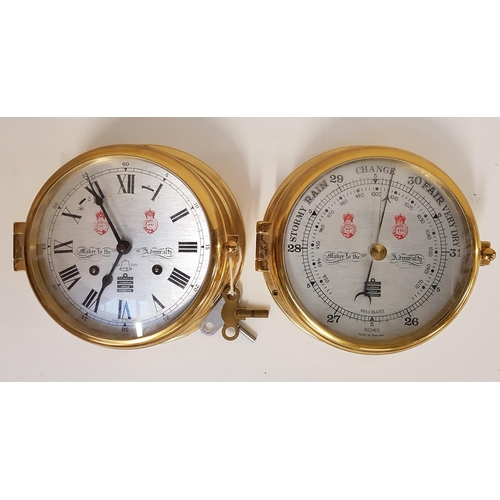 352 - S E WILLIS OF LIVERPOOL SHIP'S STYLE CLOCK AND BAROMETER
in brass circular cases, both with silvered... 